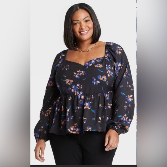 Ava &‎ Viv Women's Top Size X
Black Peplum Floral Print Long Sleeve Plus - Picture 1 of 14